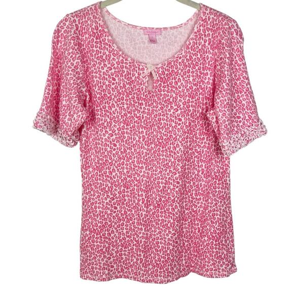 Lilly Pulitzer Pink Leopard Top L Ruffle Sleeves - Picture 1 of 6